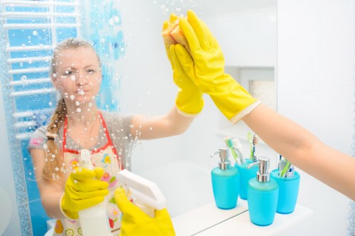 Cleaner working during a scheduled cleaning visit